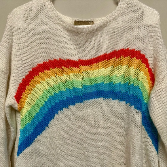 RARE Wildfox Cream Sweater with Rainbow Design XS - Picture 5 of 7
